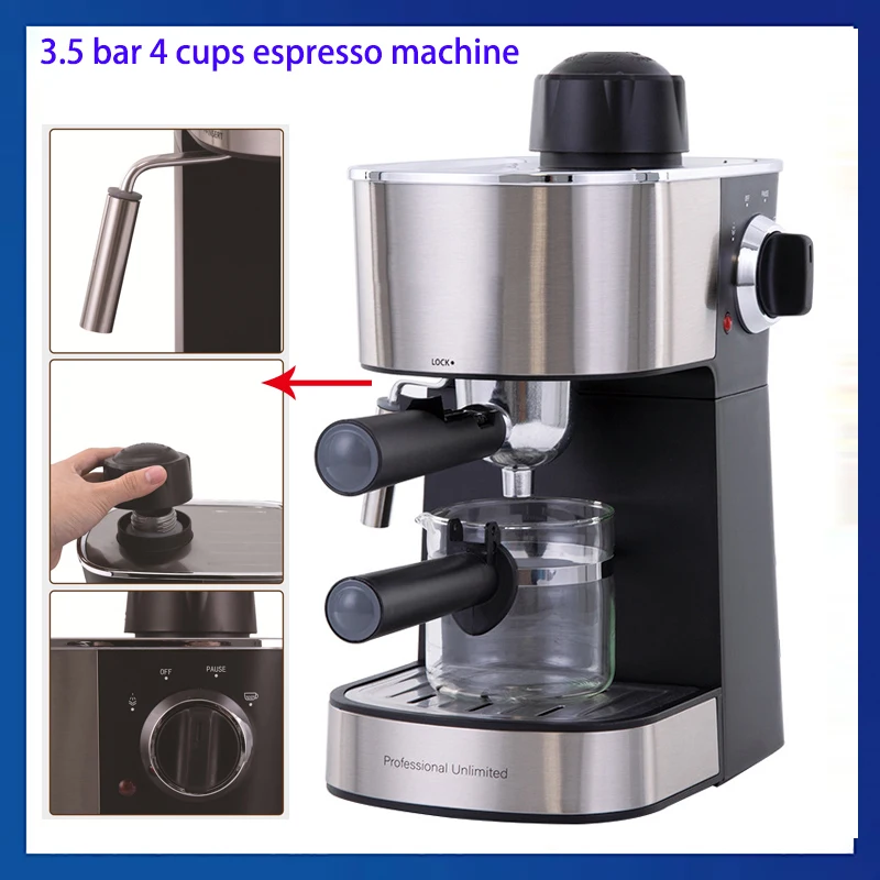 Espresso Machine 3.5 Bar 4 Cup Espresso Maker Cappuccino Latte Machine with Steam Milk Frother and Pot coffee machine
