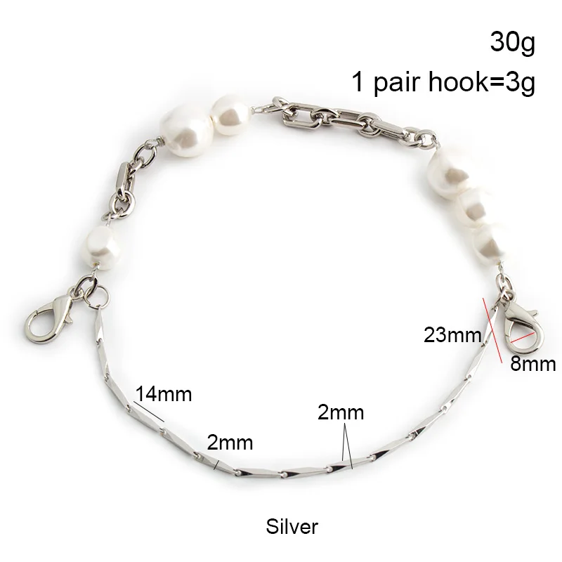 Women Pearl Handbag Strap With Metal Replacement Clutch Bag Wallet Purse Belt Handle Wrist Bag Chain Shoulder Bag Accesories