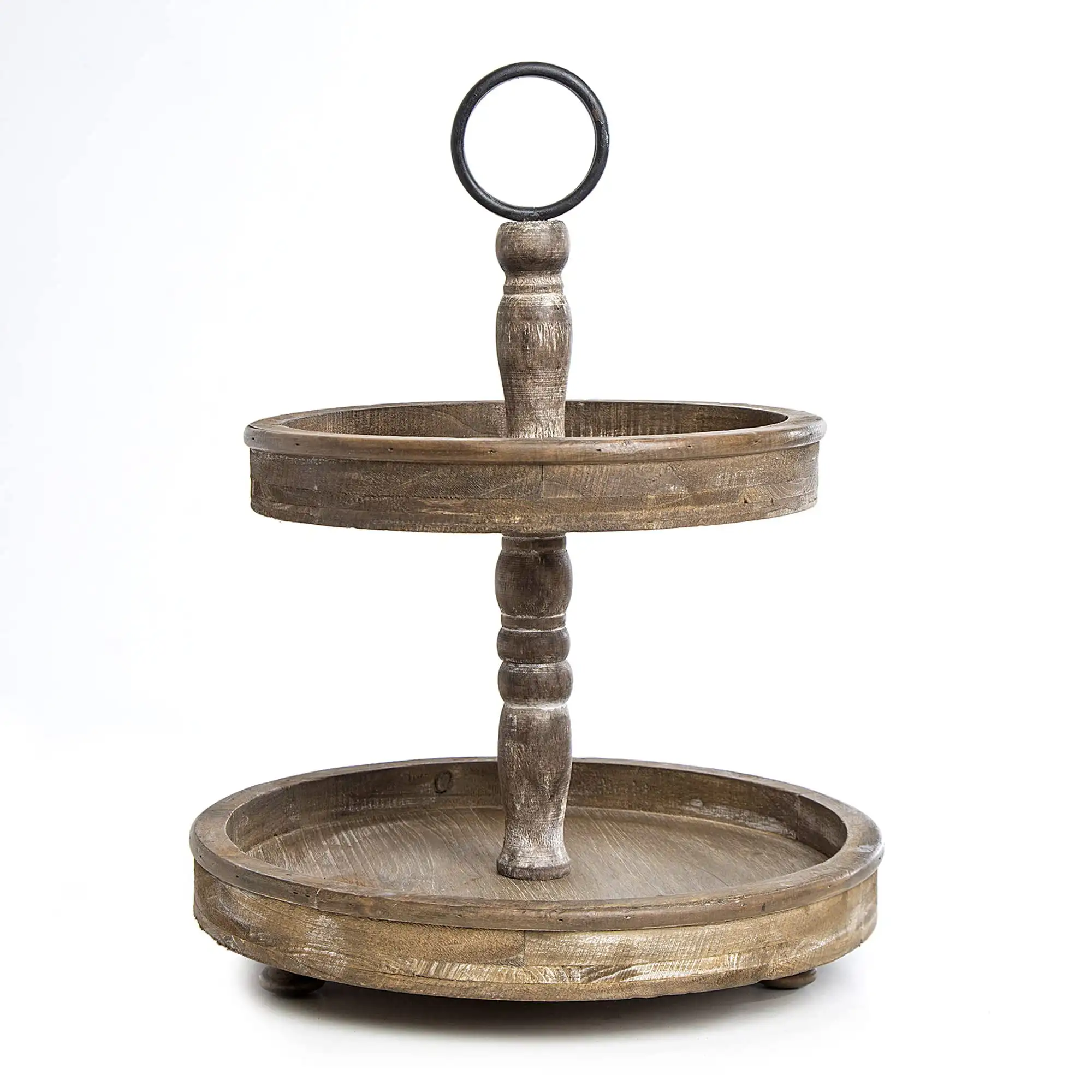

Two Tier Tray Wood Farmhouse, Rustic, Vintage Decor with Metal Round Decorative Handle. Cake, Cupcake, Cookie, Food and Party Di