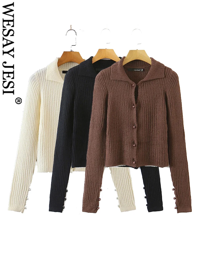 

WESAY JESI элегантный приятный для кожи свитер Простой однотонный черный кофейный цвет БЕЖЕВЫЙ пуговицы Тонкий Модный весенний и осенний женск...