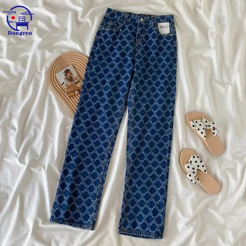 Женские винтажные джинсы с высокой талией широкие брюки из денима свободные