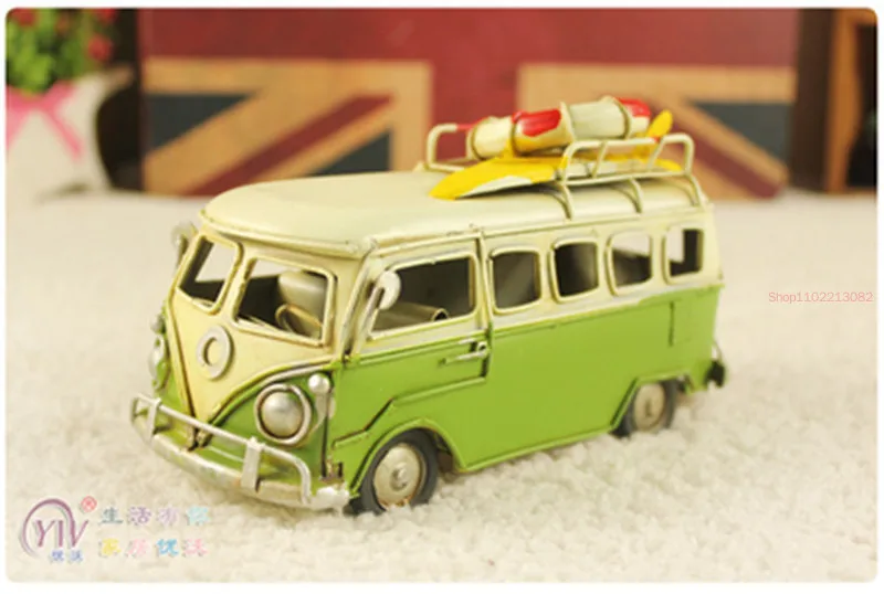 Мини-модель Mainan Retro Klasik Berkemah Bus Ornamen Besi Rumah Kopi Toko Pernikahan Dekorasi Hadiah Kualitas Tinggi