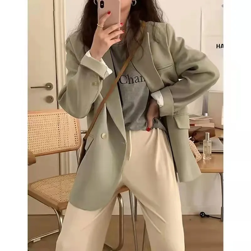 

New Women Casual Blazer Spring Classic All Match Long Sleeeve Blazers Office Lady Double Breasted Jacket Korean Mujer Coat