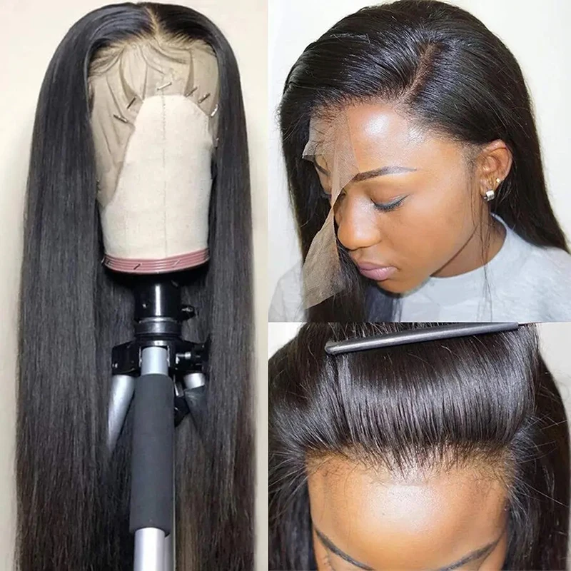 

30 Inch Bone Straight Transparent Lace Front Human Hair Wig 4x4 13x4 Lace 200% Density Brazilian Human Wig for Black Women