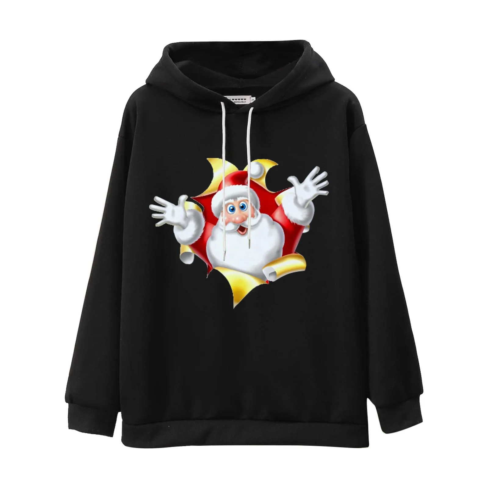 

Мягкая флисовая толстовка с капюшоном, Рождественский Женский Повседневный Однотонный пуловер с длинным рукавом и принтом, свитшот с капюш...