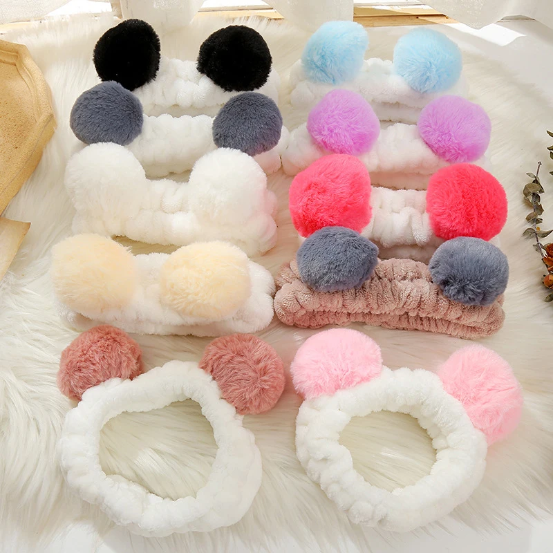 

2022 New Wash Face Hair holder Hairbands Soft Coral Fleece Bear Ears Headbands For Women Girls plush Headwrap Hair Accessories