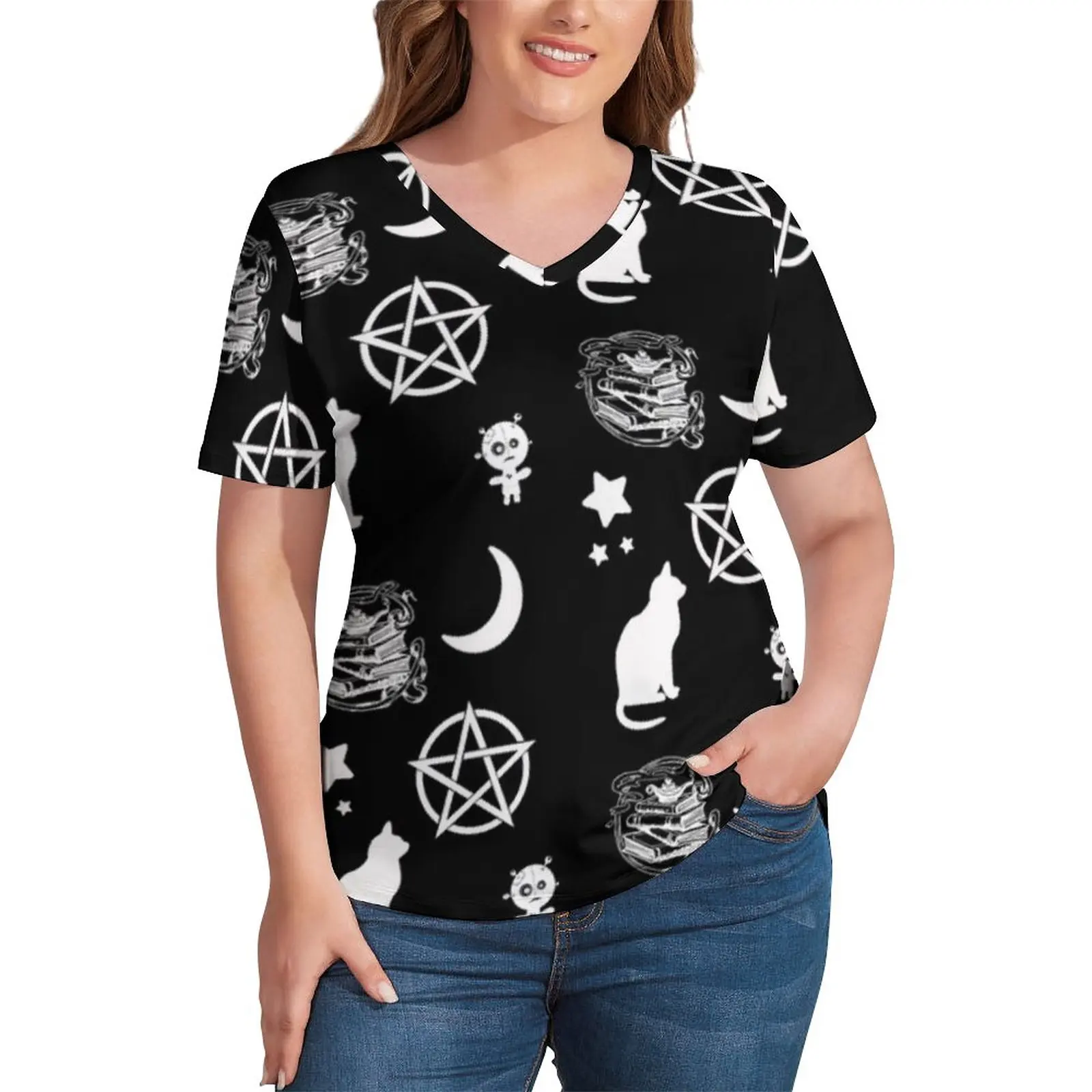 Футболка женская оверсайз с V-образным вырезом и коротким рукавом |