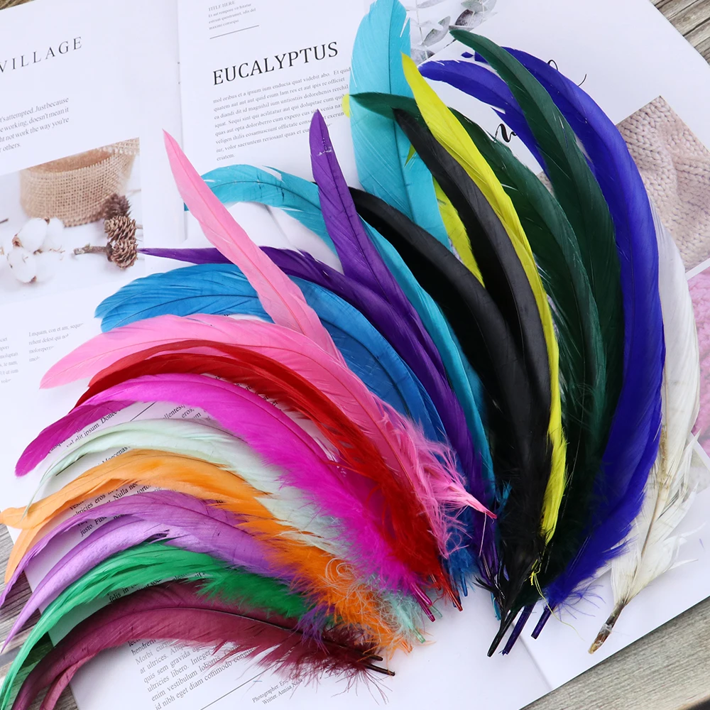 

50Pcs Colored Rooster Tail Feather Handicraft Accessories Wedding Party Carnival Long Chicken Plume Headdress Decoration 25-30cm