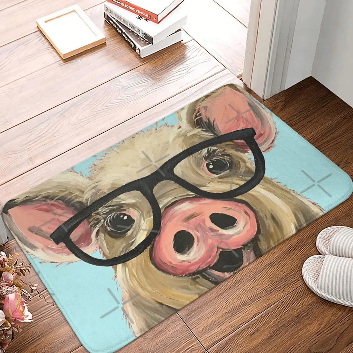 

Cute Pig With Glasses Art 60x40cm Carpet Polyester Floor Mats Holiday Doorway Everyday