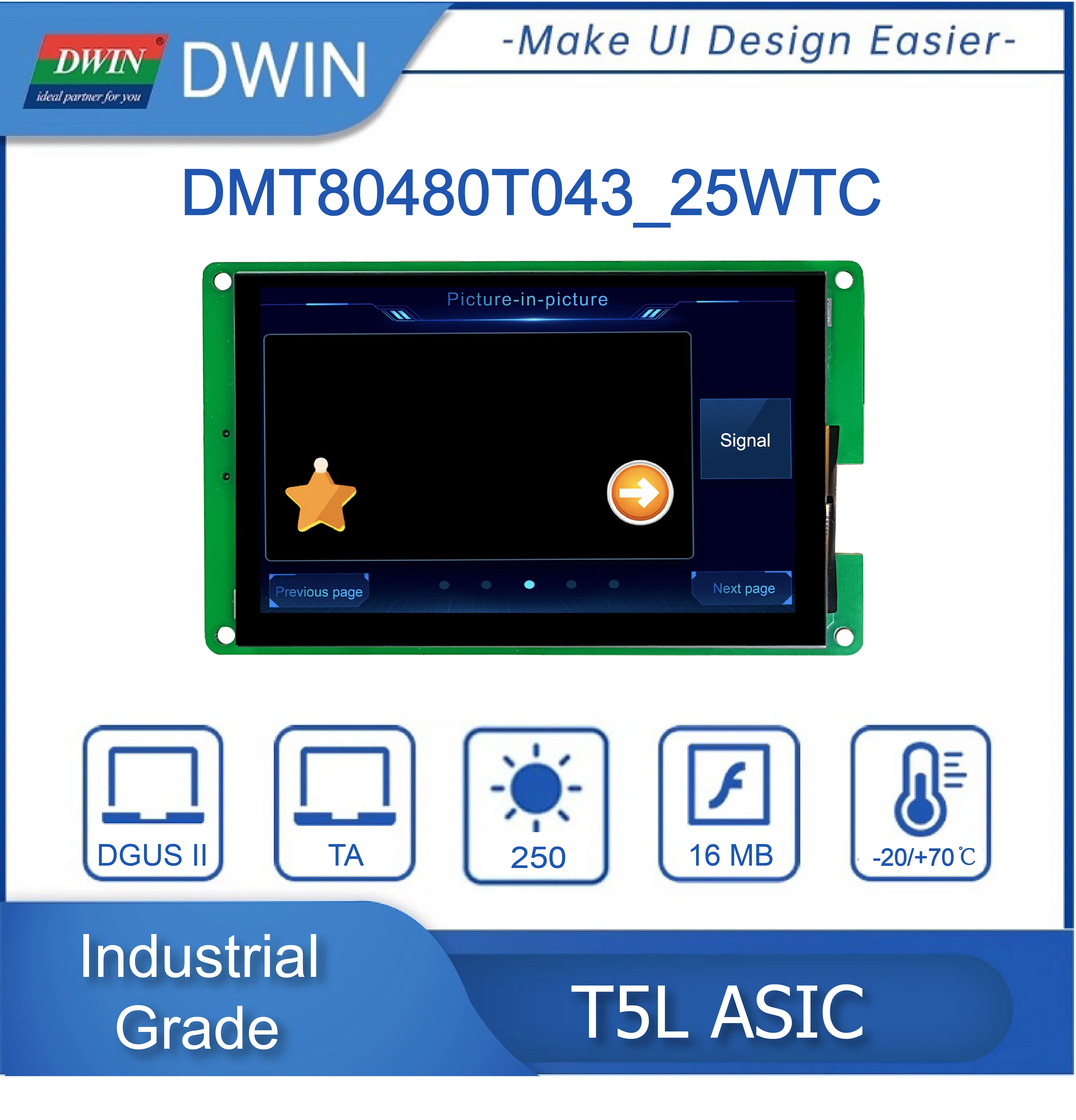 4,3 дюймов, CVBS экран камеры, 800xRGBx480, 65KColors, CTP, DGUSⅡ система DMT80480T043_25WTC 4,3 дюймов, CVBS экран камеры, 800xRGBx480, 65KColors, CTP, DGUSⅡ система DMT80480T043_25WTC
