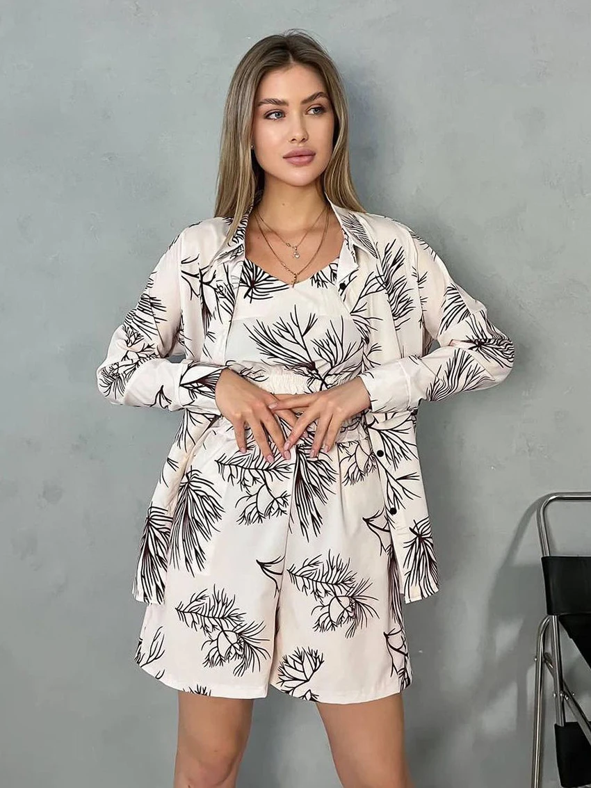 Marthaqiqiqi женская одежда для сна с принтом комплект из 3 предметов халат длинными