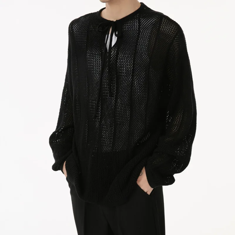 Мужской свитер с вырезами свободный винтажный пуловер оверсайз в Корейском