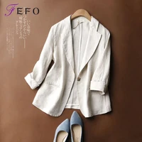 women long sleeve suit blazer cotton and linen spring casual fashion business plaid suits women work office blazer coats jacket