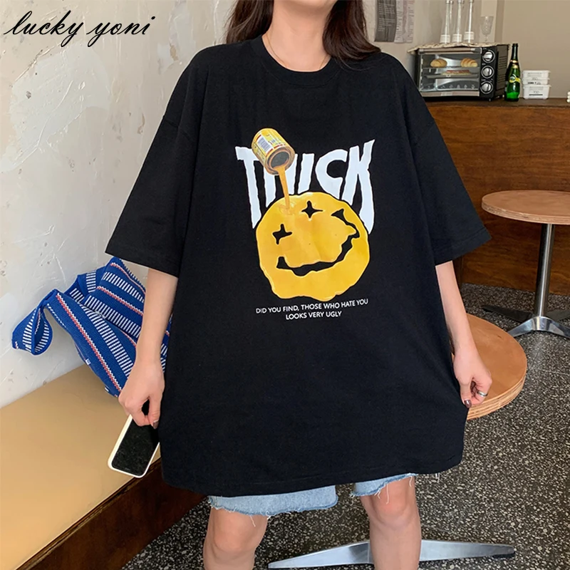 Футболка женская свободного покроя с круглым вырезом из хлопка - купить по