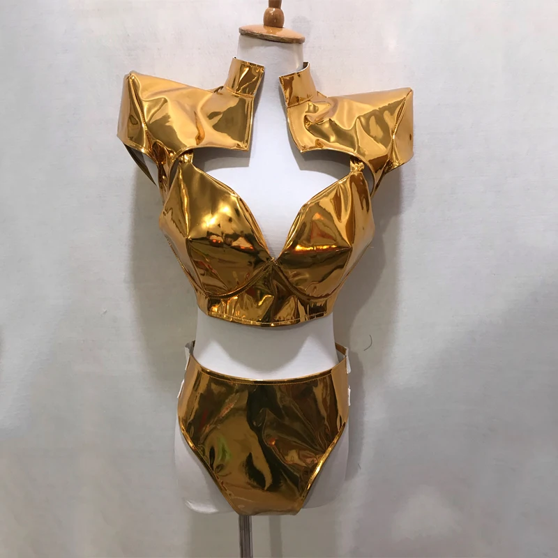 Женская одежда для лазерного джазового танца золотистая и серебристая Одежда