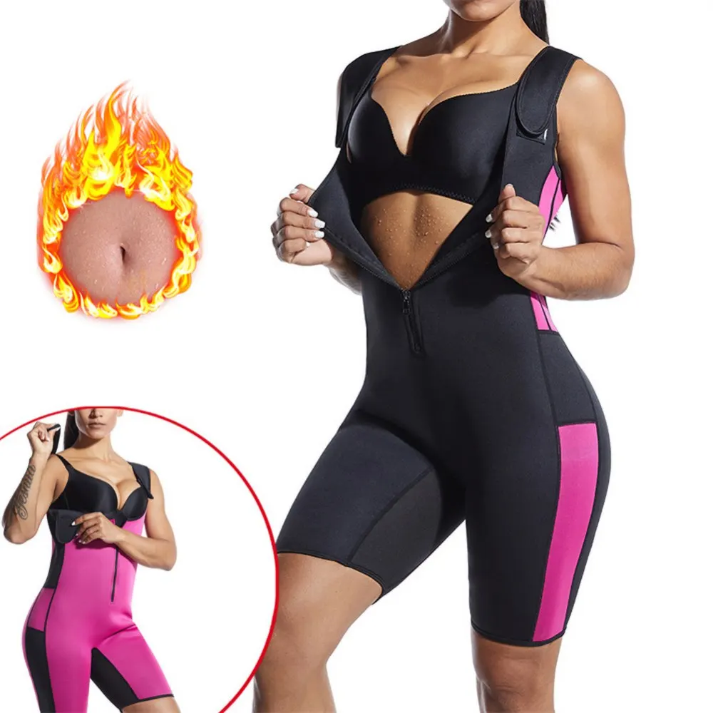 

Sauna Bodysuit For Women One-Piece Fitness Sport Sweat Neoprene Suit Waist Trainer Bodysuit Adjustable Straps For Weight Loss