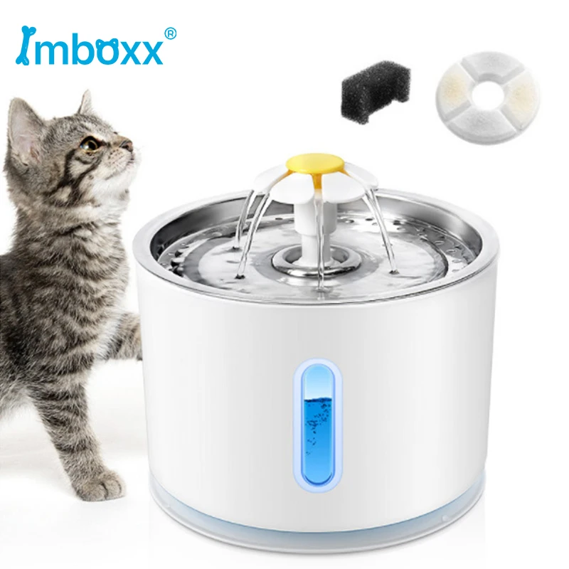 

Automatic Pet Cat Water Fountain with LED Lighting 5 Pack Filters 2.4L USB Dogs Cats Mute Drinker Feeder Bowl Drinking Dispenser