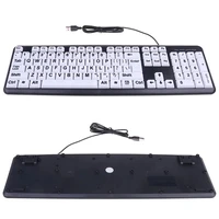 usb wired keyboard high contrast large print white keys black letter for old people