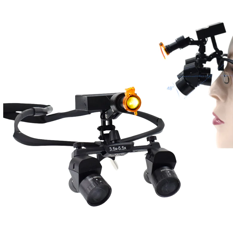 48 ° Den Tal Loupes 5 Вт налобный фонарь бинокулярная медицинская лупа 3 5X-5 5X регулируемая