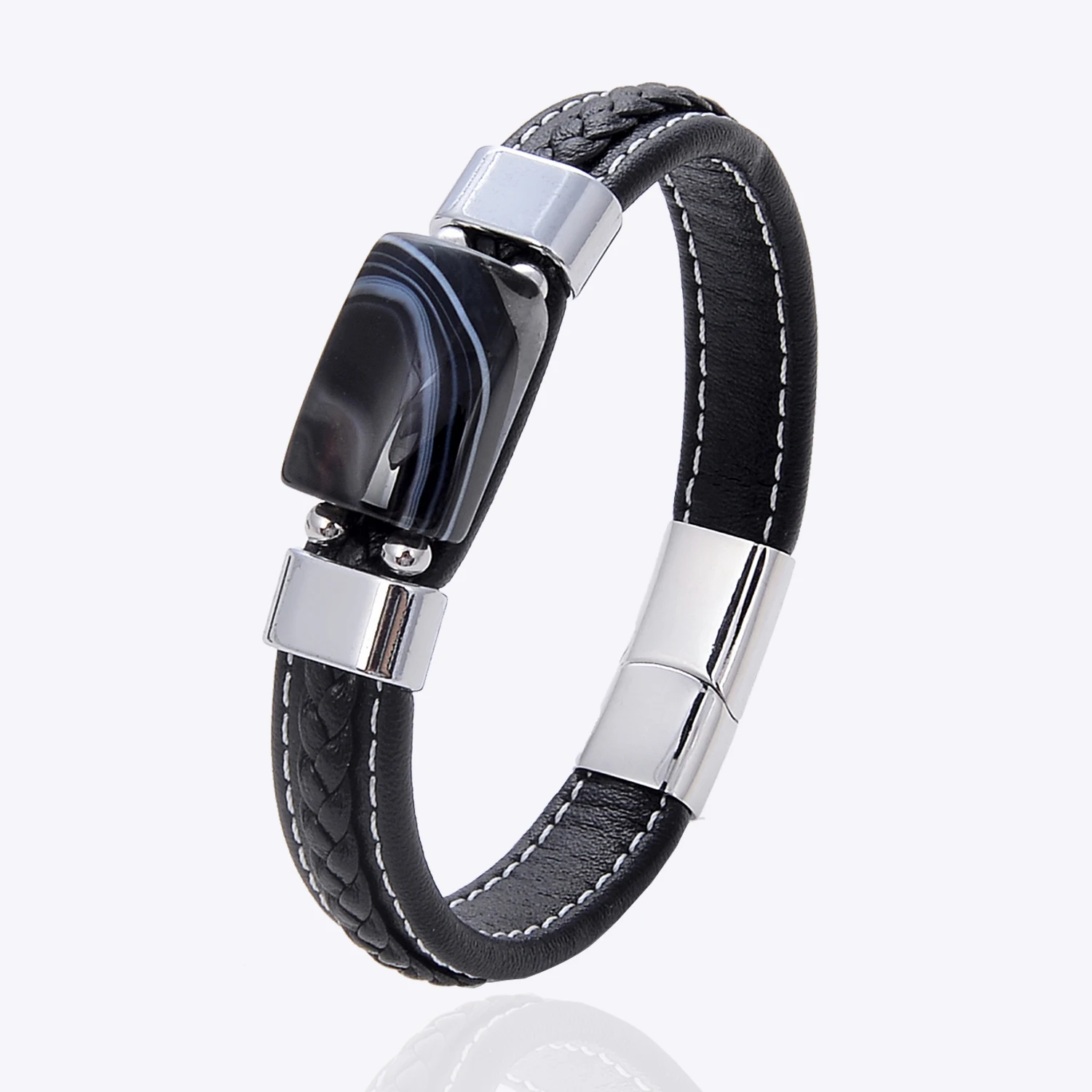 

Высококачественные браслеты для мужчин, геометрические бусины из натурального камня, кожаные веревочные браслеты 2022, мужские ювелирные ак...