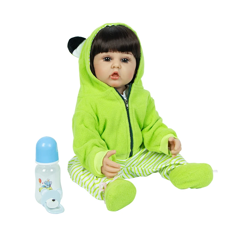 

22 Inch 55 CM Silicone Body Fidget Toys Reborn Green Clothes Baby Dolls Newborn Baby Doll Kids for Birthday Gift Toy