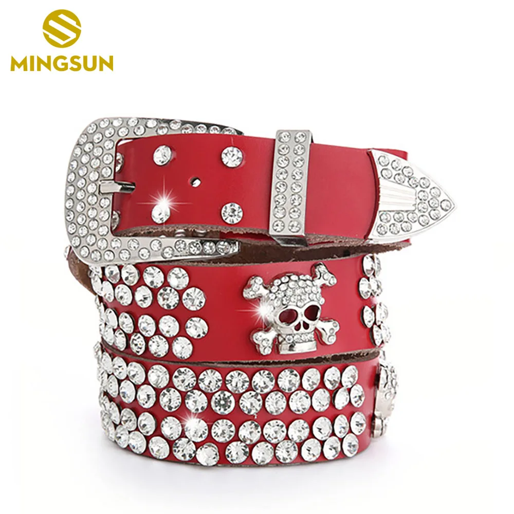 Two-layer Cowhide Rhinestone Belt Designer Leather Studded Belt With Pin Buckle Jeans Waist Decorative Strap Cinto Feminino Goth