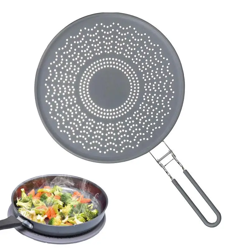 

Silicone Splatter Screen 11.4in Grease Splatter Guard Heat-resistant Splatter Pan Cover With Folding Handle Safe Cooking Shield