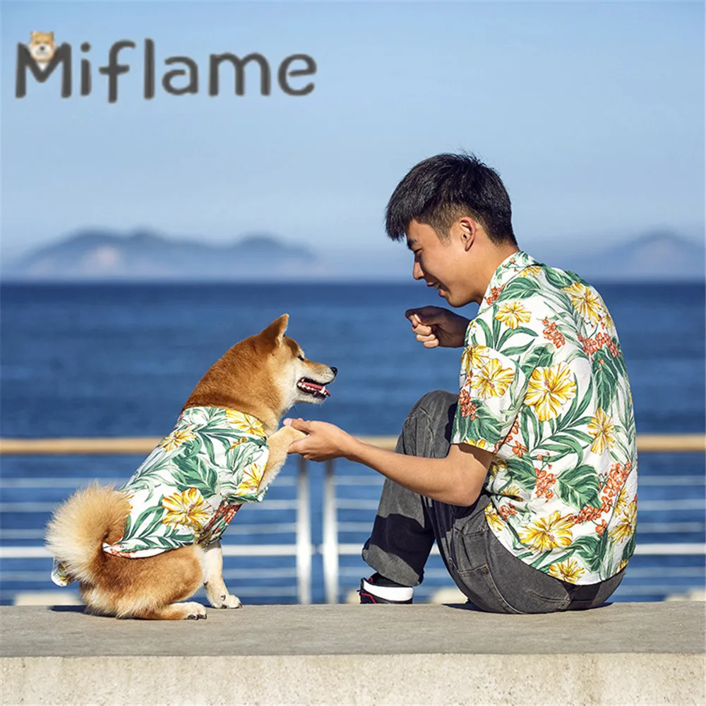 Miflame Гавайская пляжная Повседневная рубашка для собаки и владельца подходящая