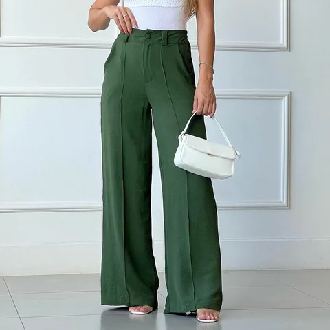 Женские широкие брюки на пуговицах, свободные прямые однотонные брюки с карманами, весна-лето 2023