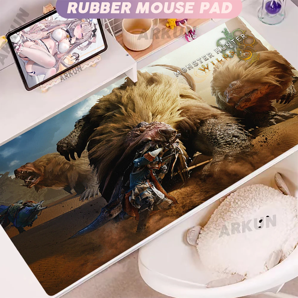 Big Fighting Strategy Adventure Game Monster Hunter Wilds Gaming Mouse Pad XXL Computer Keyboard Desk Soft Office Table Mat