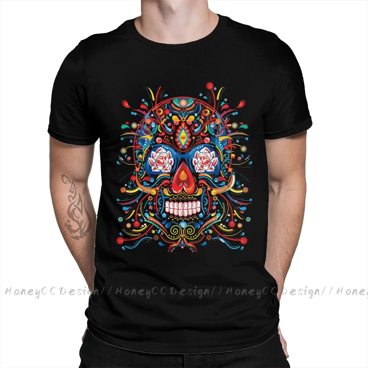 Mexico Skull Sugar Print Cotton T-Shirt Camiseta Hombre Mexican Skull For Men Fashion Streetwear Shirt Gift