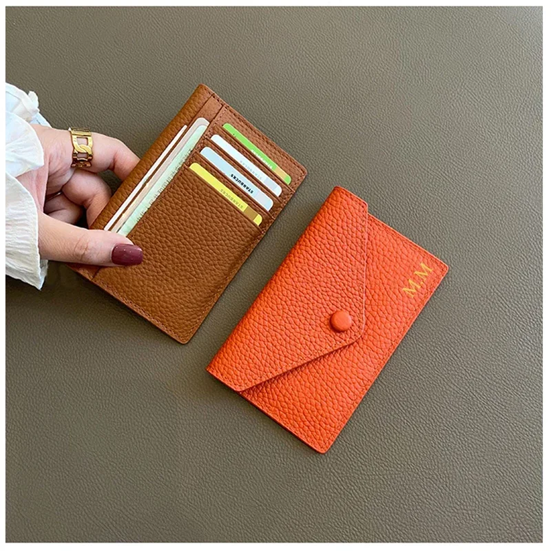 

Ultra-thin Ins Style Genuine Leather Card Holder Fashion Mini Short Envelope Women Wallet Korean Japan Credit Card Case Purse