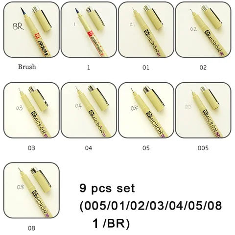 7/9pcs Sakura Liner Pen Set Waterproof Black Fineliner Micron Pen Design Sketch Drawing Marker Artist Markers School Supplies