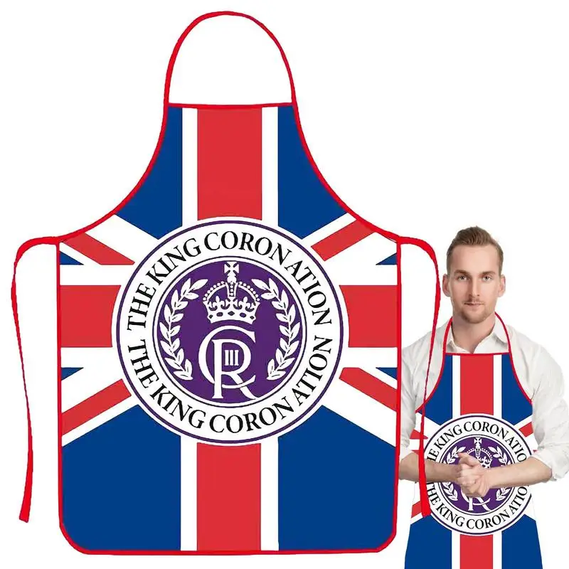 

King Charles Coronation Baking Apron Reusable Union Jack Printed Cooking Aprons For Cooking Grilling Baking BBQ Barber Barista