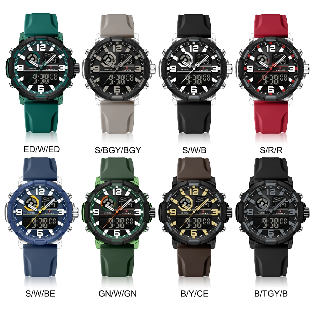 Фото Мужские спортивные часы NAVIFORCE класса люкс с хронографом, водонепроницаемые, цифровые, с ремешком из нержавеющей стали, модные, Relogio Masculino №5