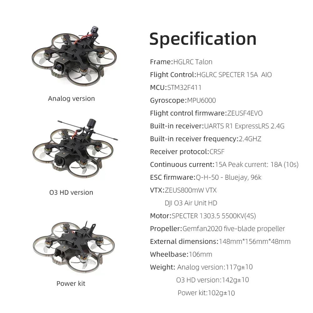 Фото HGLRC Talon 2-дюймовый кинематографический FPV-дрон O3 HD, мотор SPECTER 15A AIO 1303.5 5500KV, мини-квадрокоптер для аэрофотосъемки, радиоуправляемая игрушка №5