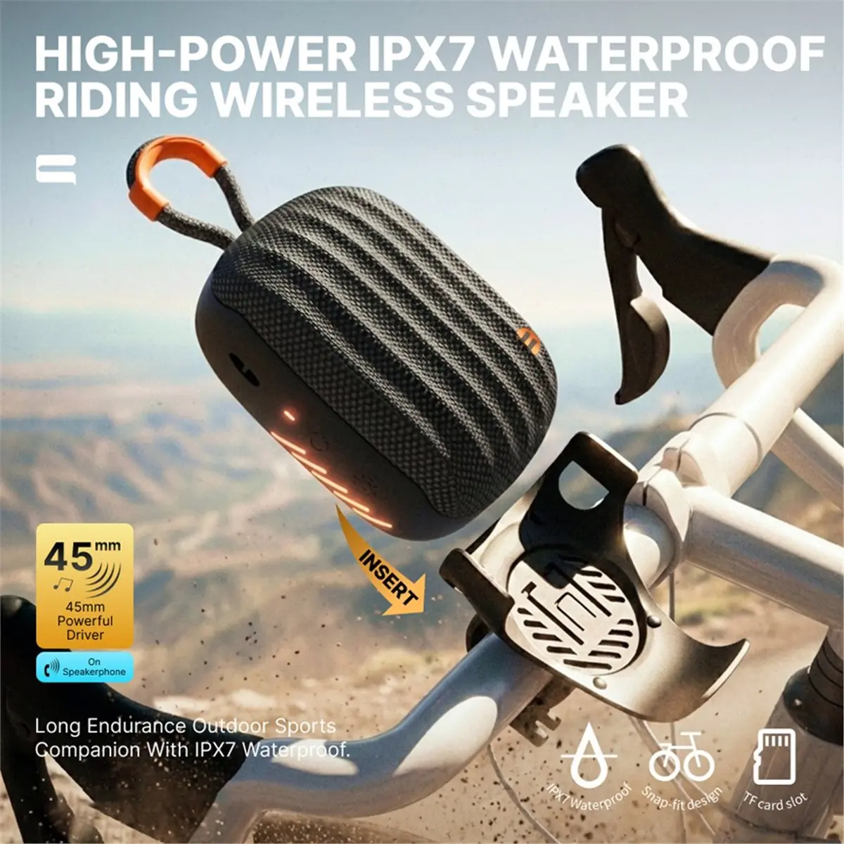 Фото Bluetooth-колонка Sportsmm IPX7 для велосипеда и мотоцикла, универсальная, водонепроницаемая, для использования на открытом воздухе, беспроводная аудиосистема для езды, 100 Гц-20 кГц, модель N-Vehicle A. №4