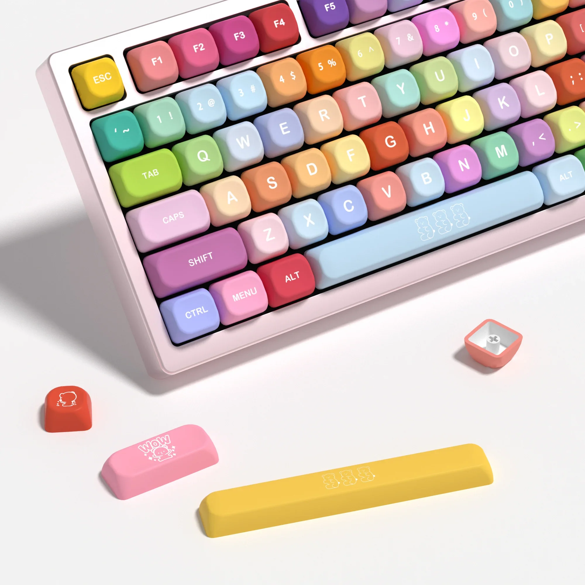 KBDiy 141 клавиш PBT KOA Profile Gummy Bears Колпачки для Цвет ISO Аналогичные MOA Симпатичные
