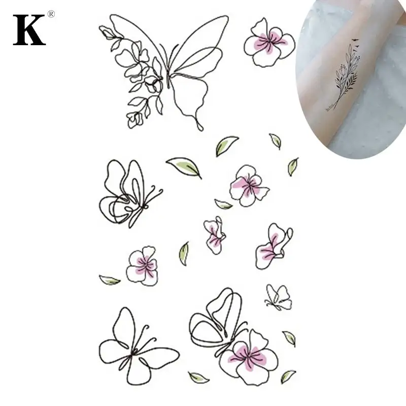 

Waterproof Temporary Tattoo Stickers Black Butterfly Rose Transfer Flash Tatoo Women Sexy Neck Hand Chest Body Art Fake Tattoos