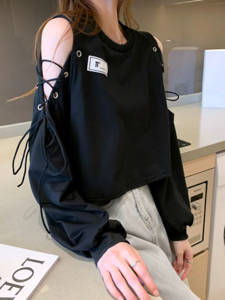 

Женская укороченная Толстовка в стиле Харадзюку, с открытыми плечами