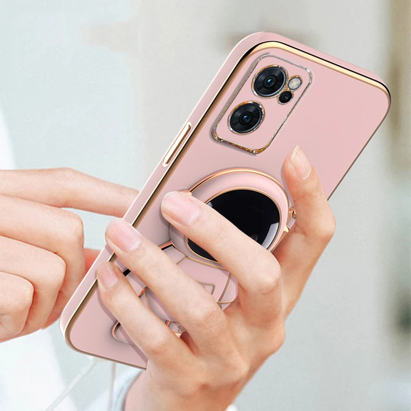 

Astronaut Bracket Plating Phone Holder Case For OPPO Reno 7 6 5 4 SE Pro Plus 4G 5G Coque Stand Soft Back For OPPO Reno 7 Cover