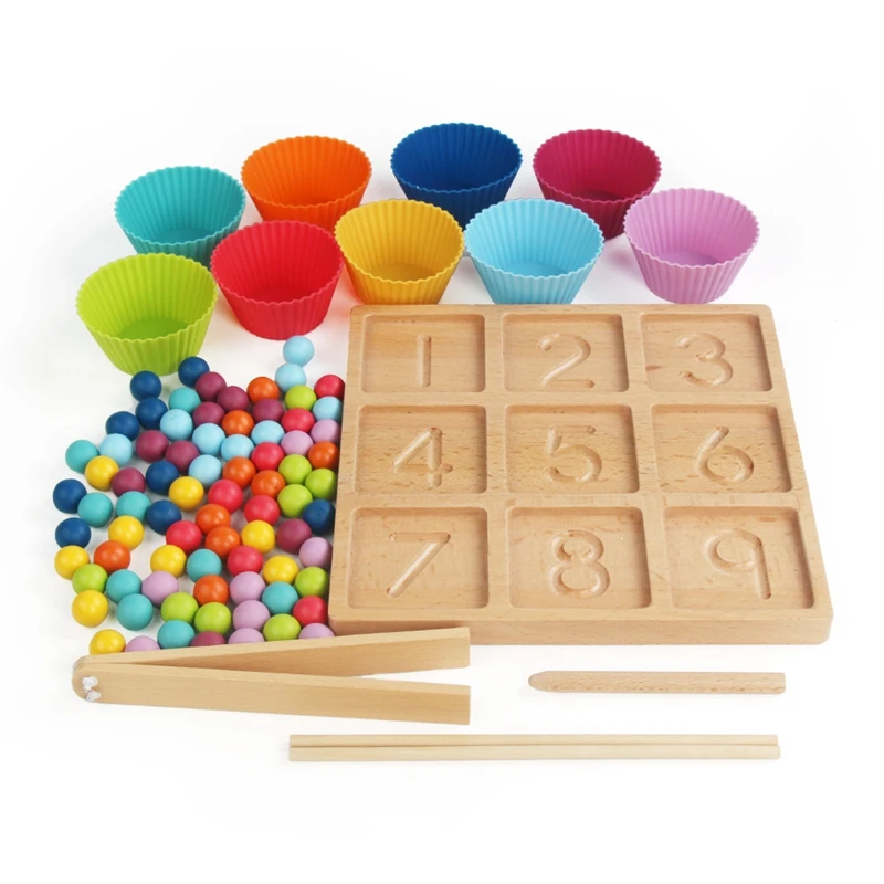 New Kids Sorting Montessori Practicing Digital Numbers Tracing Board Beads Matching Learn Math Game Educational Toys |