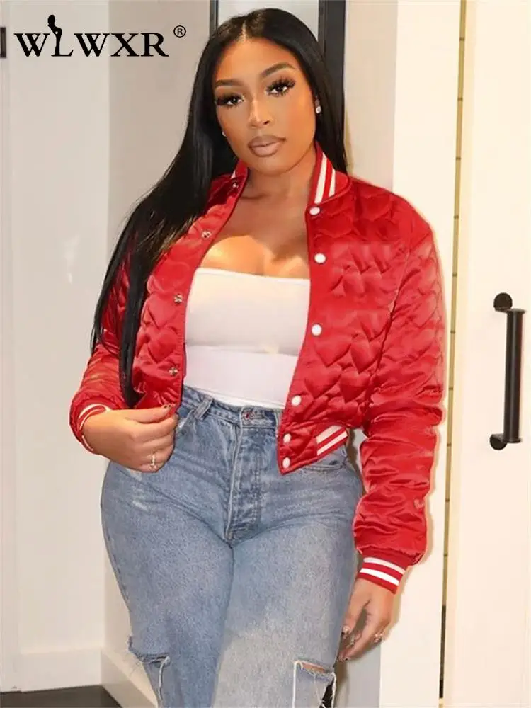 

WLWXR осенние красные уличные вышитые куртки для женщин 2022 короткие куртки с длинным рукавом и высоким воротником женские куртки на пуговицах