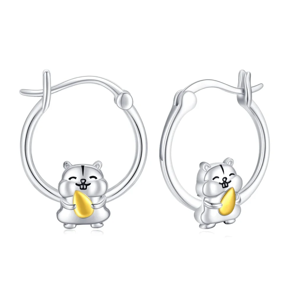 

Dckazz Hamster Silver Plated Hoop Earring Temperament Cute Animal Gold Color Jewelry for Young Woman Headwear Accessories