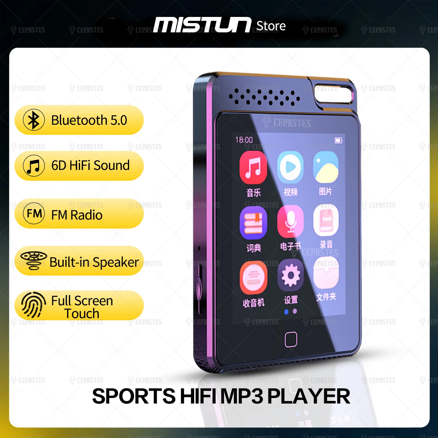 2022 New HiFi MP3 MP4 Player Bluetooth 5.0 Touch Full Screen Built-in 16GB Music Player FM/E-Book/Recording/Video Player Walkman
