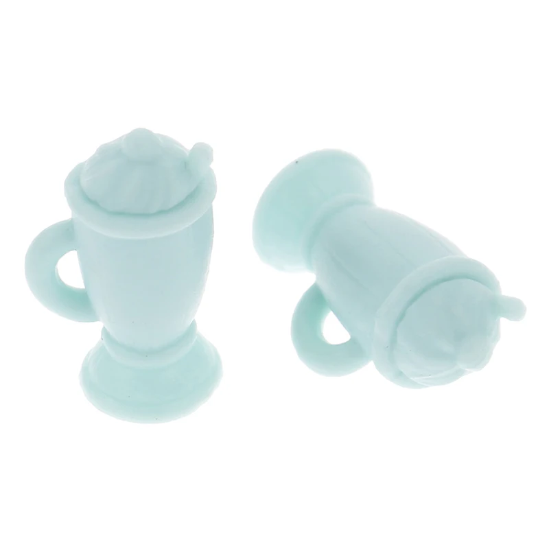 

2pc Dollhouse Kitchen Accessories Decoration Kids Play Toys Gifts For Doll Miniature Blue Drink Cup Dolls House