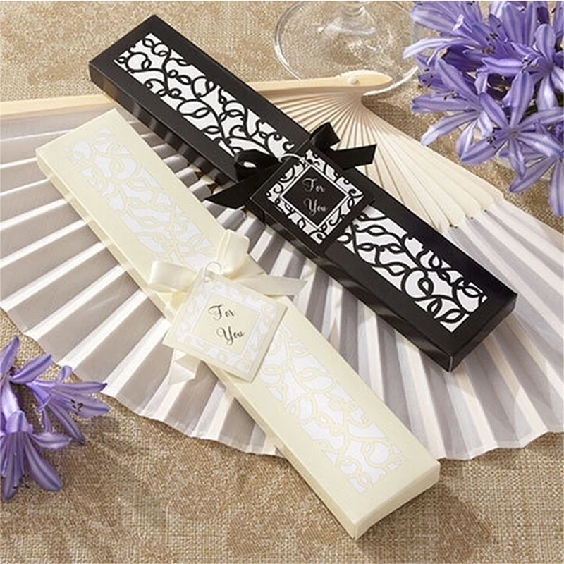 

1Pcs Solid Color Cloth Fan Ivory Bridal Chinese Bamboo Silk Hand Fan Wedding Favors Guests Gifts Hot With Box