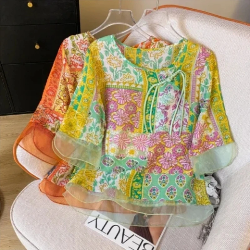 Новинка лета 2024 тонкий пуловер индивидуального дизайна рубашка с принтом