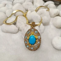 european and american wind turquoise inlaid rhinestone pendant ladies personality trend elegant necklace jewelry