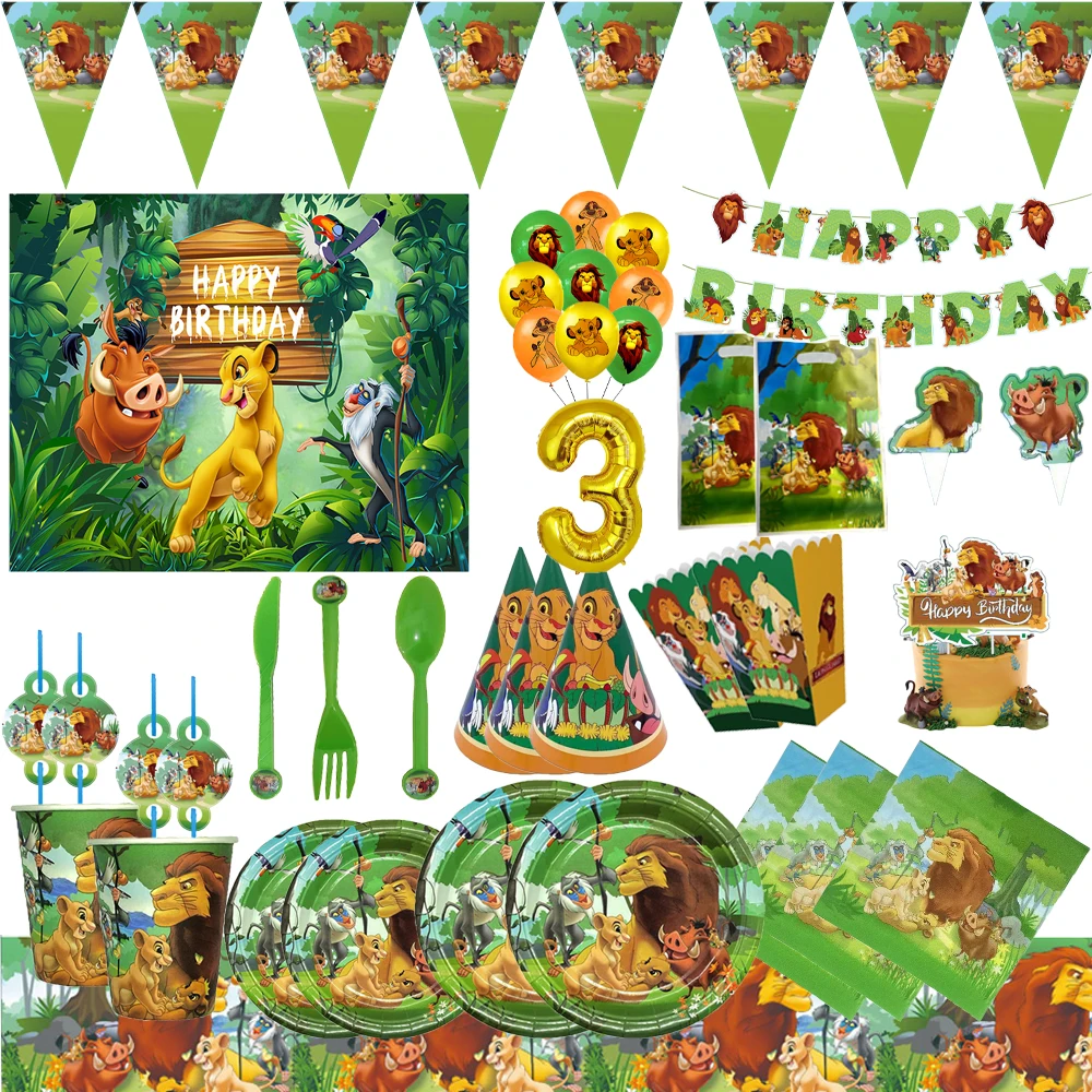 

Disney The Lion King Party Boy Decorations Balloon Cups Plates Tablecloth Backdrop Balloons for Kids Baby Shower Decor Supplies